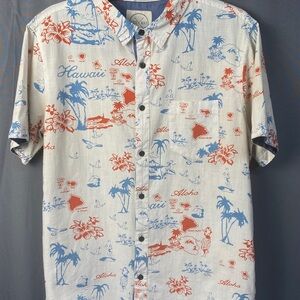 Artistic Blue and Red Casual Button Down Shirt
